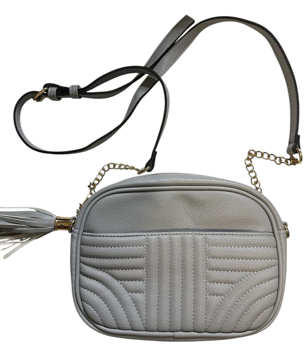 EVVE Quilted Crossbody Bag Camera Bag with Tassel Gray